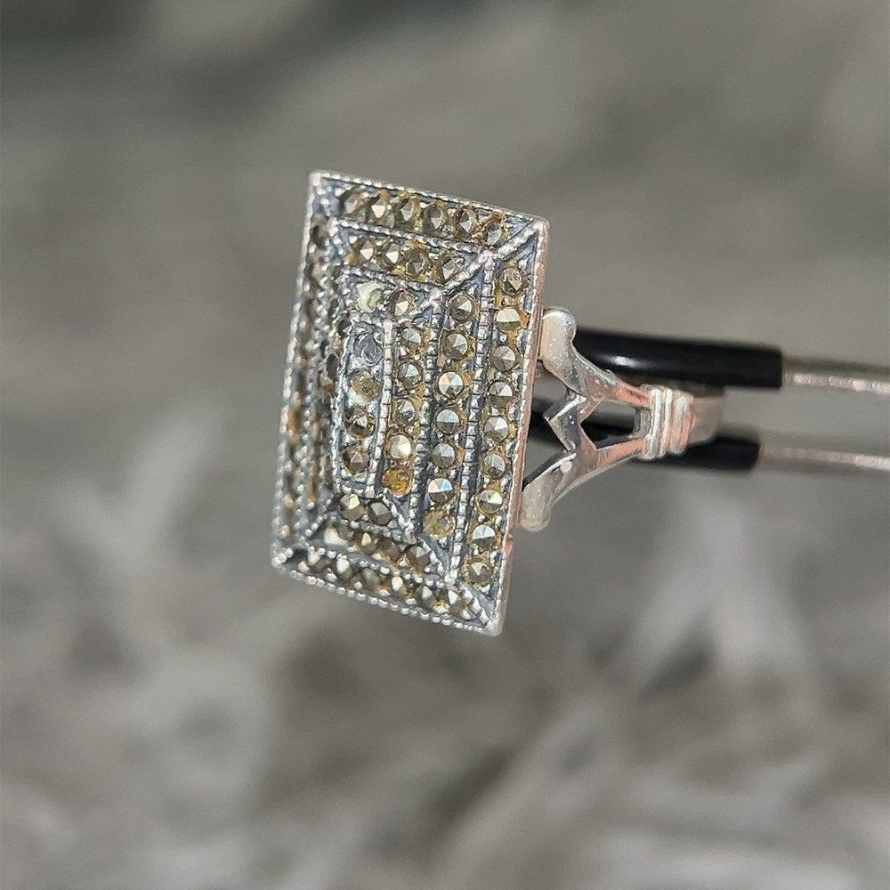 Sterling Silver Rectangular Marcasite Ring - image 3